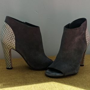 Open-Toed VINCE Snake and Grey Heels